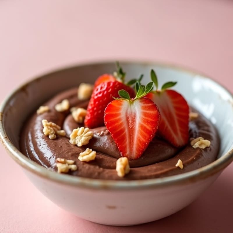 Silky Chocolate Protein Pudding with Sliced Strawberries