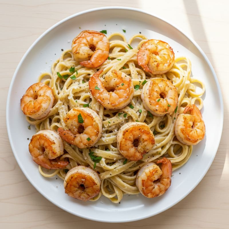 Garlic Shrimp Alfredo with Fettuccine