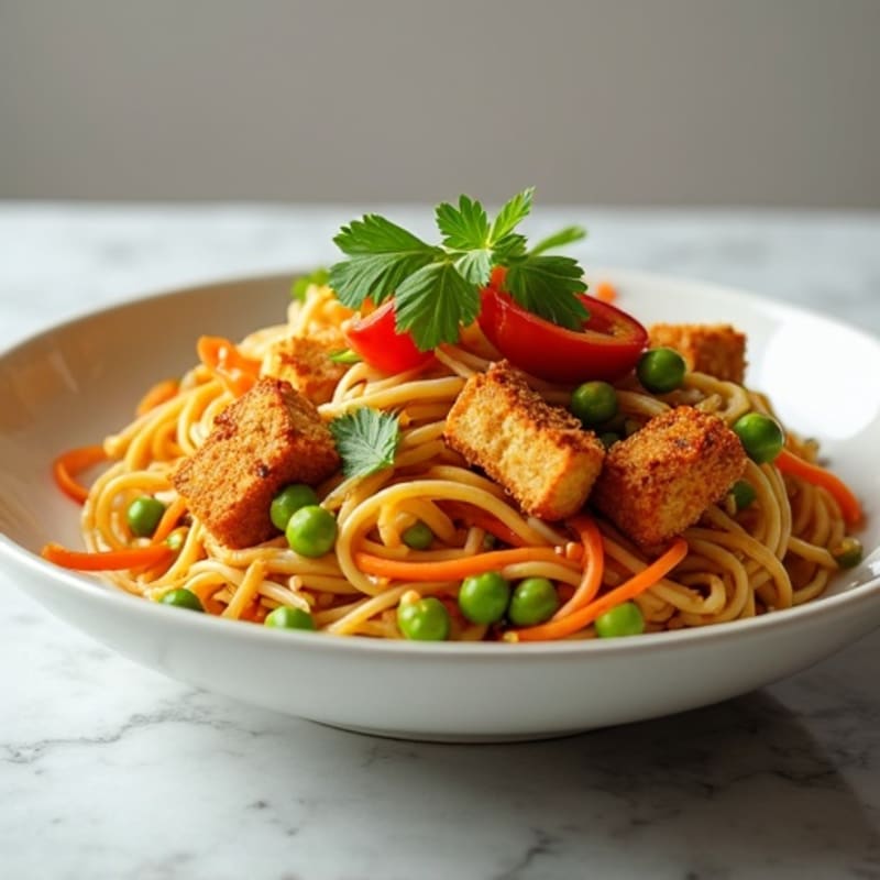 Creamy Thai Peanut Noodles with Crispy Tofu and Fresh Veggies