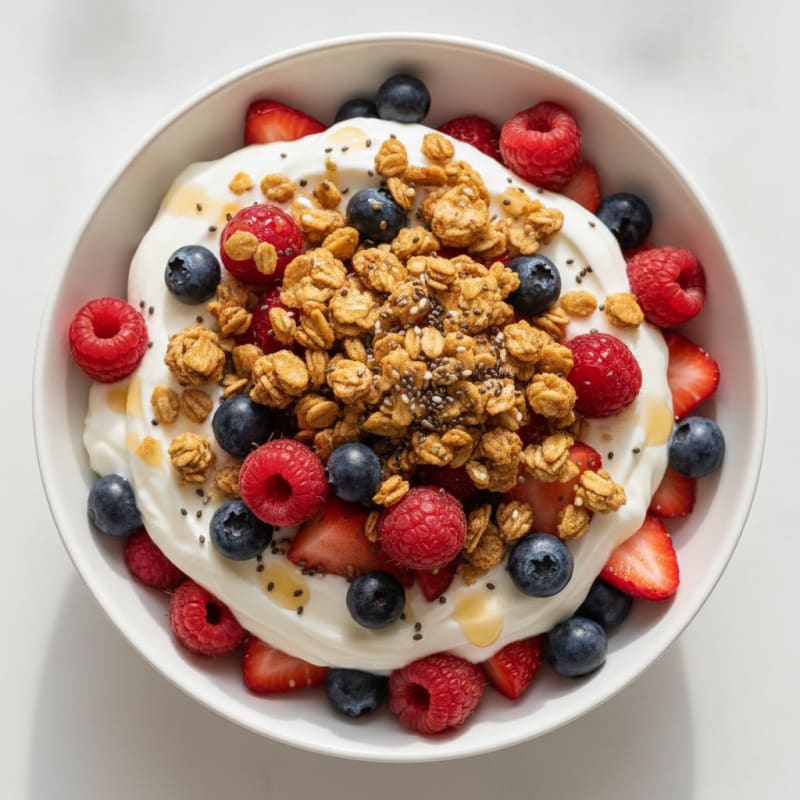 Creamy Greek Yogurt Parfait with Protein Granola and Mixed Berries