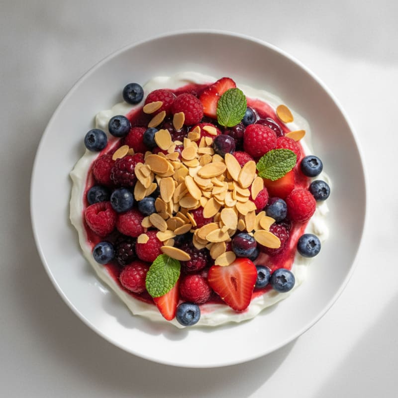 Greek Yogurt Protein Parfait with Mixed Berries and Almonds