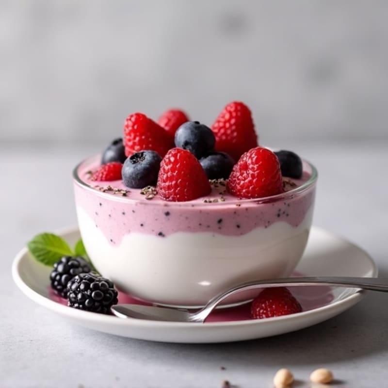 Greek Yogurt Protein Pudding with Mixed Berries