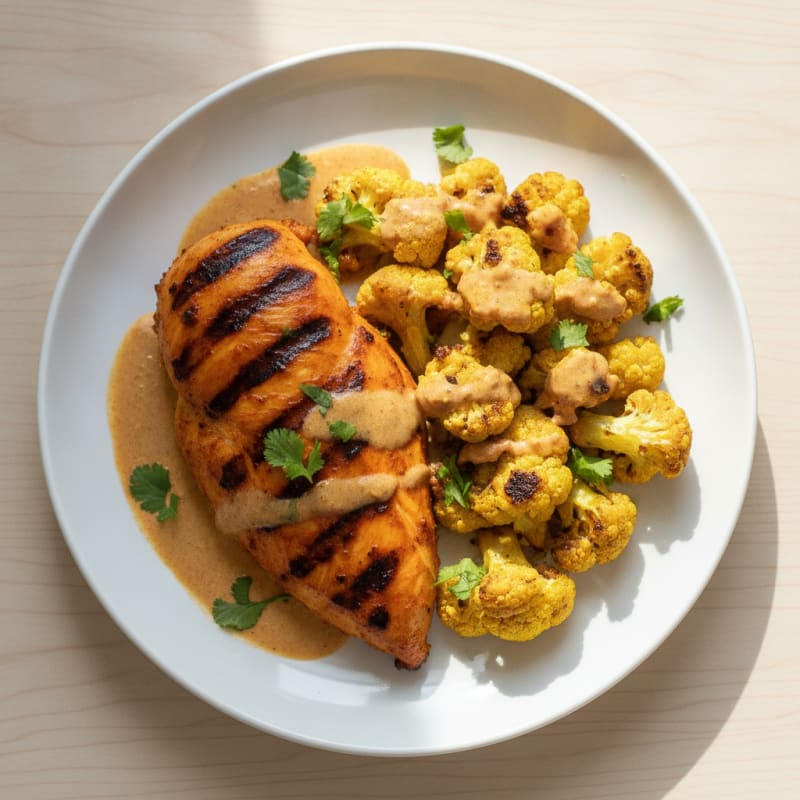 Grilled Tandoori Chicken Breast with Roasted Cauliflower