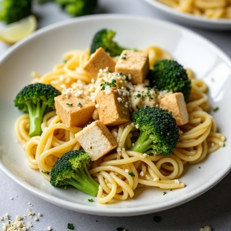 Creamy Cashew Alfredo Pasta with Roasted Broccoli