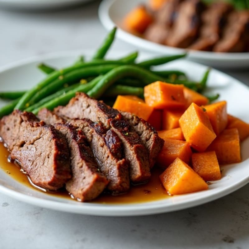 Smoky Brisket with Roasted Sweet Potatoes and Crispy Green Beans