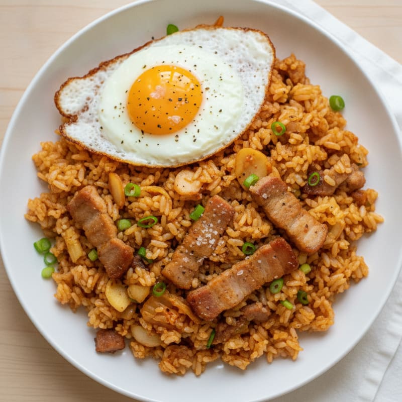 Kimchi Fried Rice with Pork Belly