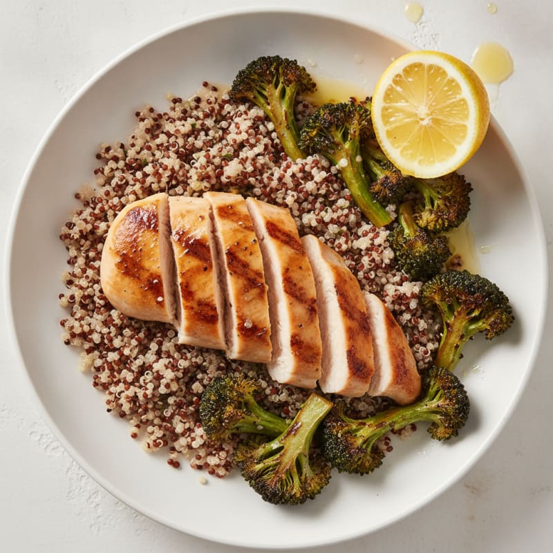 Grilled Chicken Breast with Quinoa and Roasted Broccoli