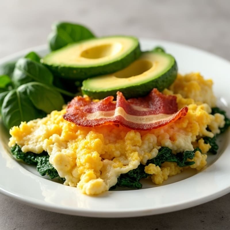 Crispy Turkey Bacon and Egg White Scramble with Spinach
