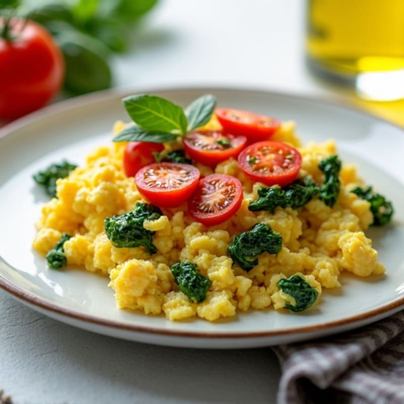 Cottage Cheese Egg Scramble with Spinach and Tomatoes