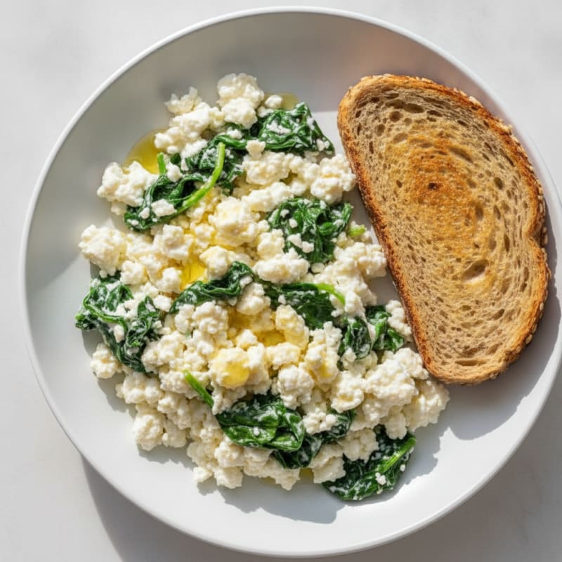 Cottage Cheese Egg White Scramble with Sautéed Spinach