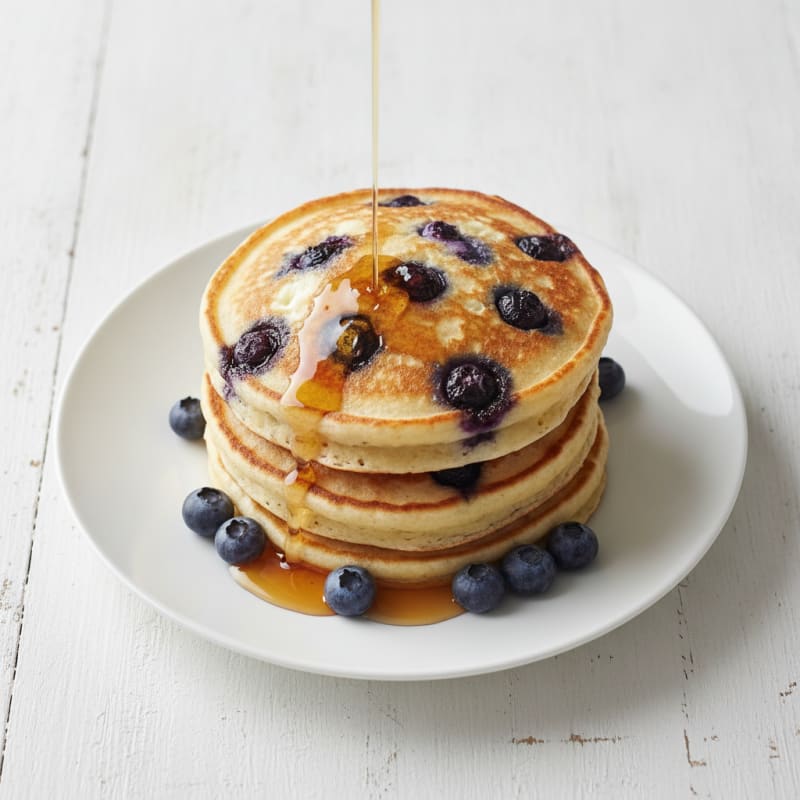 Blueberry Ricotta Pancakes with Maple Syrup