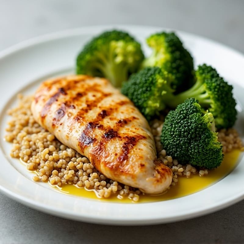 Grilled Chicken Breast with Quinoa and Roasted Broccoli