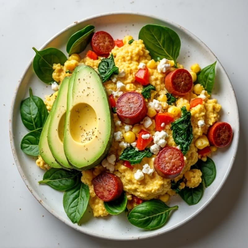 Egg White Scramble with Turkey Sausage and Spinach
