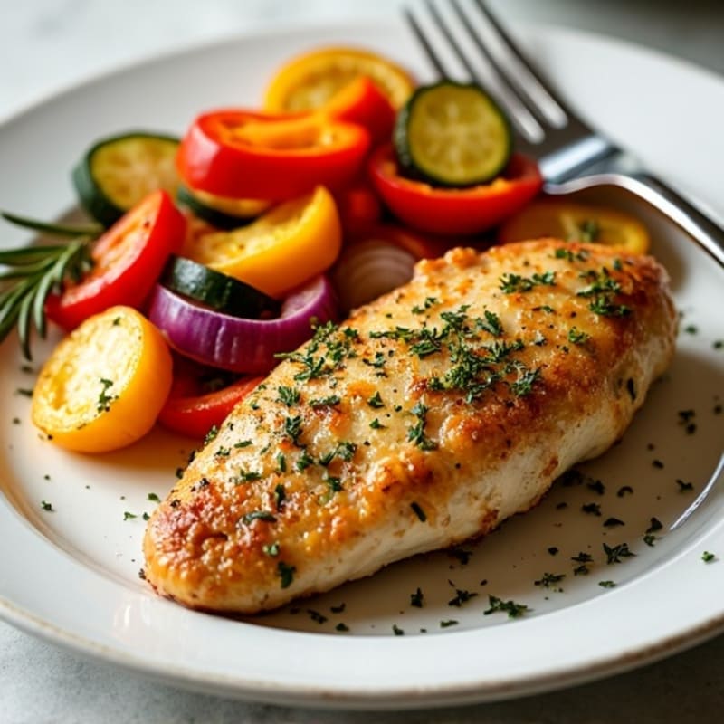 Herb-Crusted Sheet Pan Chicken with Roasted Rainbow Vegetables