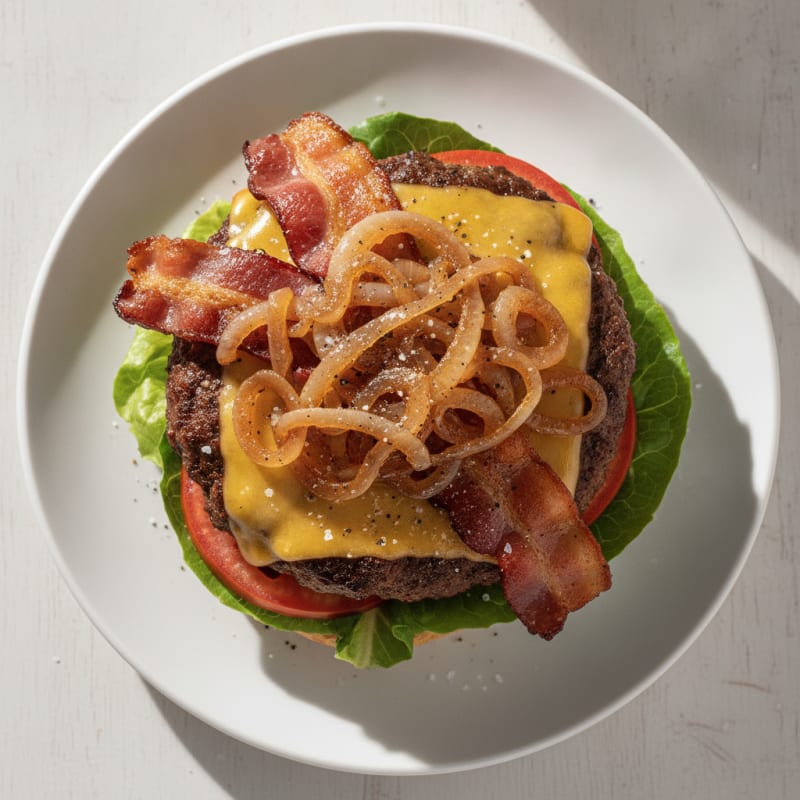 Double Bacon Cheeseburger with Caramelized Onions