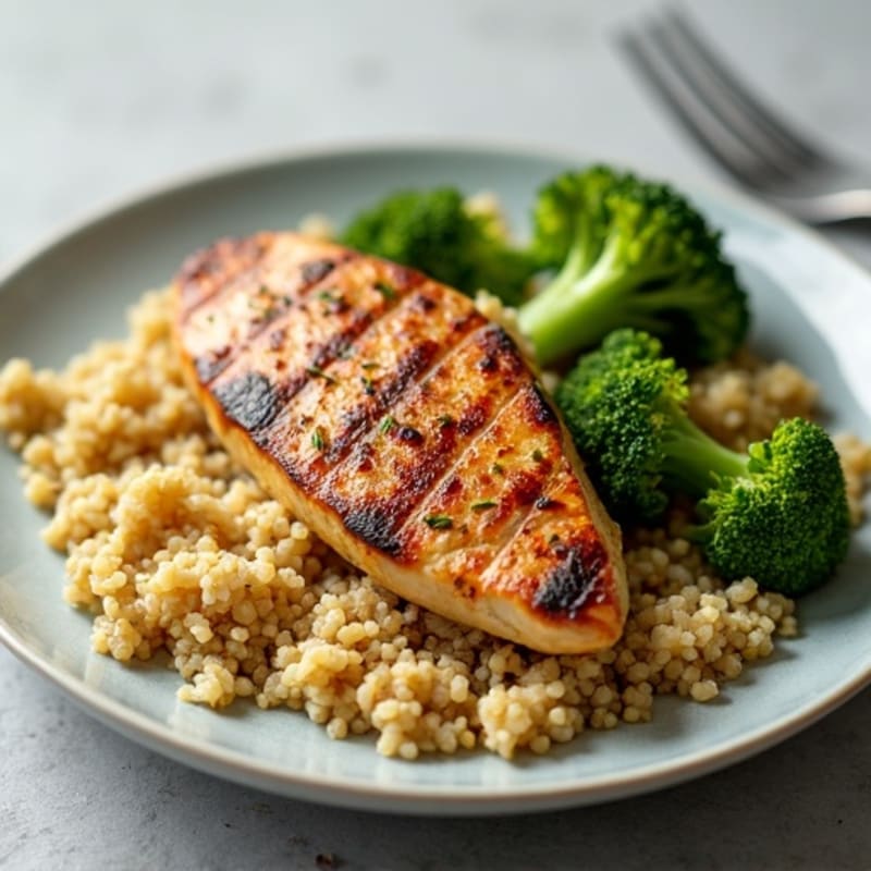 Grilled Chicken Breast with Quinoa and Roasted Broccoli