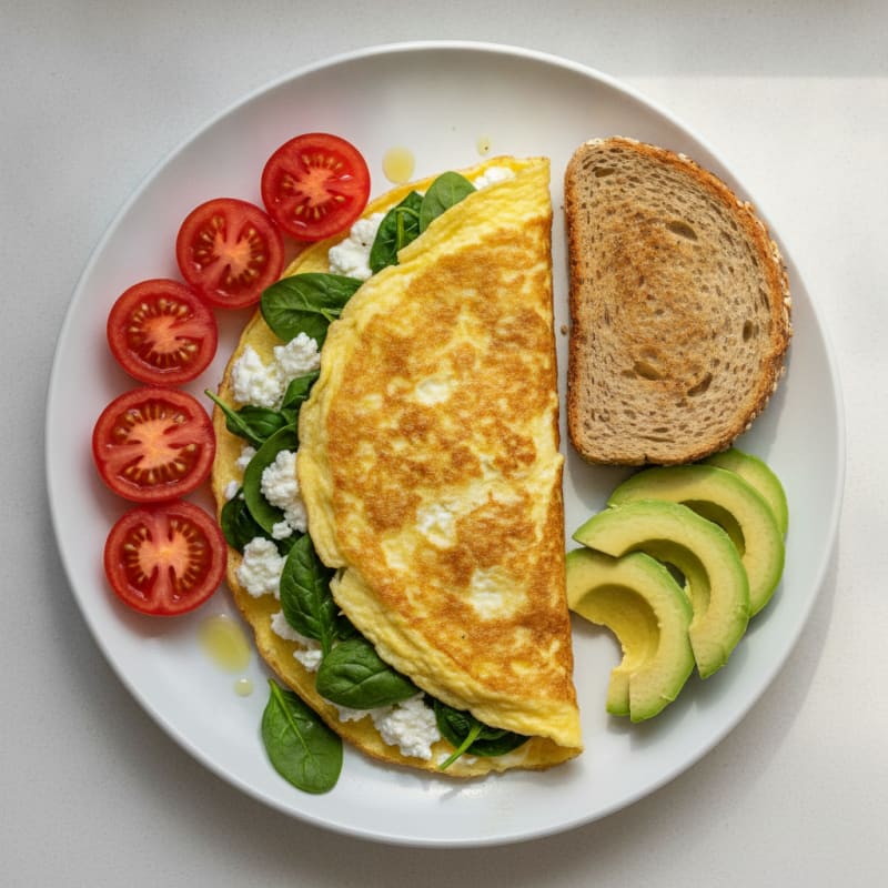 Egg White Spinach Omelette with Cottage Cheese and Tomato