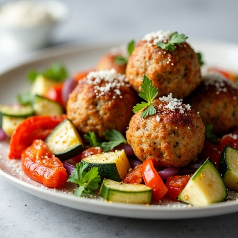 Herb-Seasoned Turkey Meatballs with Roasted Vegetables