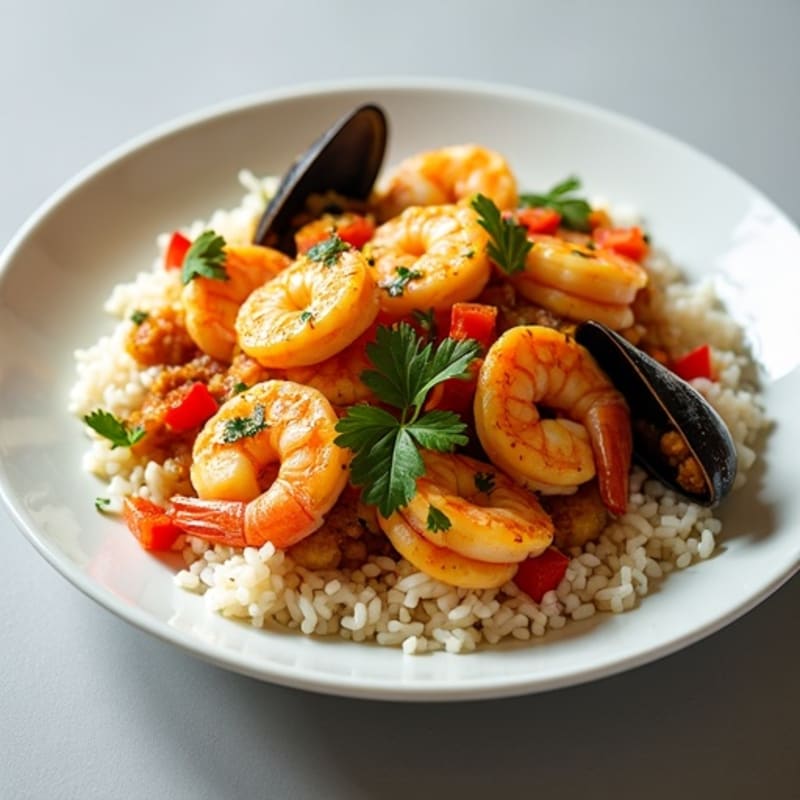 Saffron-Spiced Shrimp and Seafood Rice Skillet