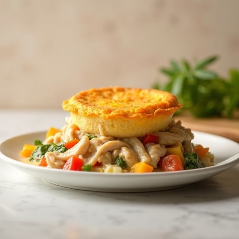 Creamy Chicken and Vegetable Pot Pie with Golden Sweet Potato Topping