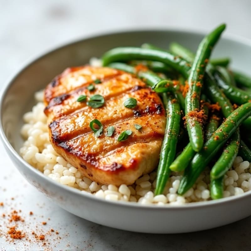 Grilled Chicken Rice Bowl with Spiced Green Beans
