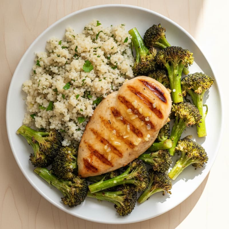 Grilled Chicken Breast with Quinoa and Roasted Broccoli