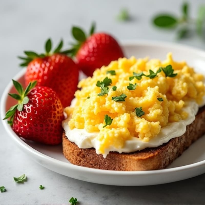 Scrambled Eggs with Cottage Cheese and Sourdough Toast