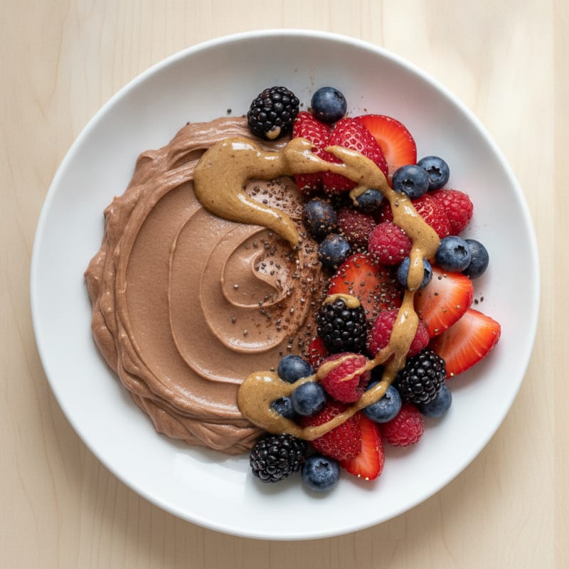 Silky Chocolate Protein Pudding with Mixed Berries