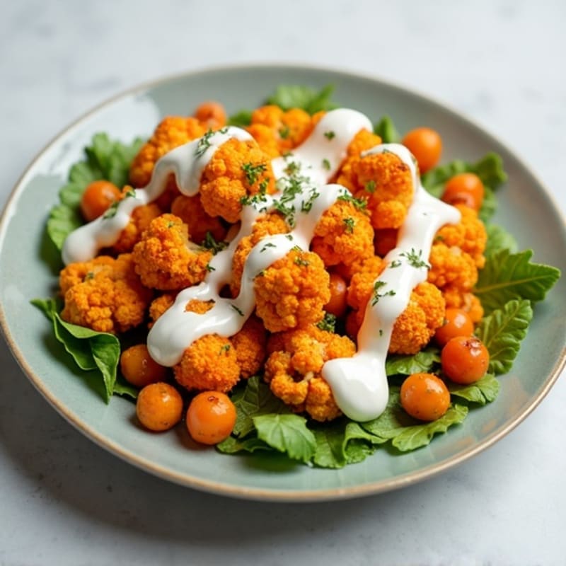 Crispy Buffalo Roasted Cauliflower with Creamy Ranch Dressing