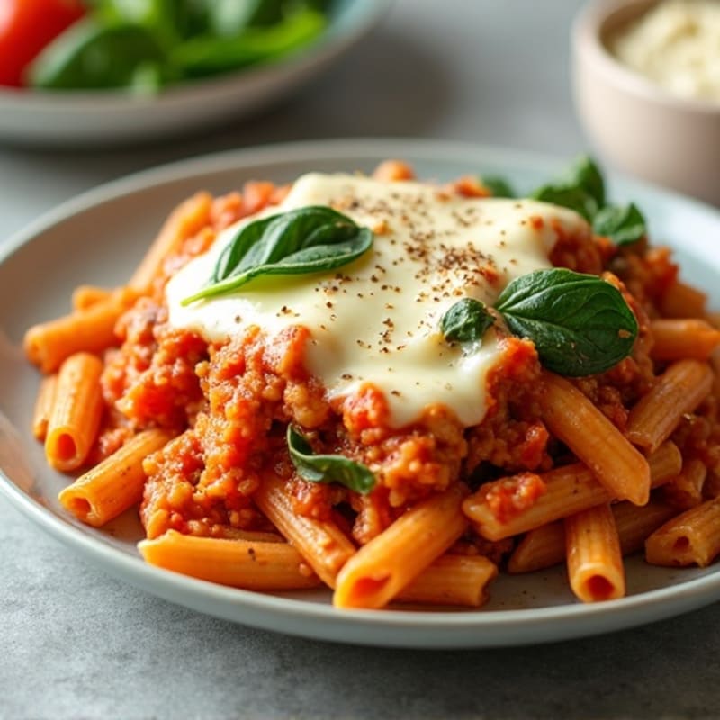 Lean Ground Turkey and Spinach Baked Ziti with Whole Wheat Pasta