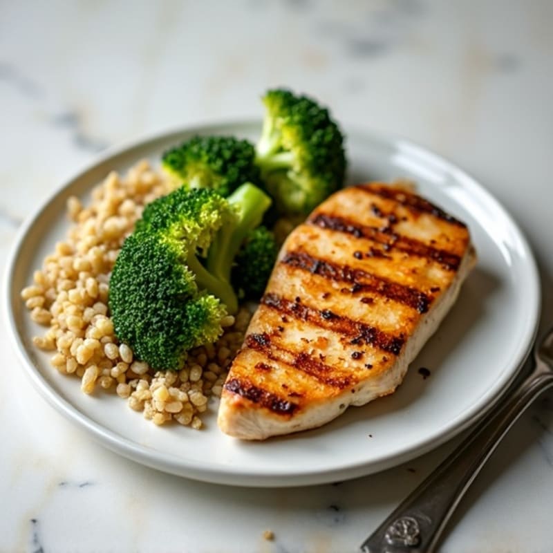Grilled Chicken Breast with Roasted Broccoli and Quinoa