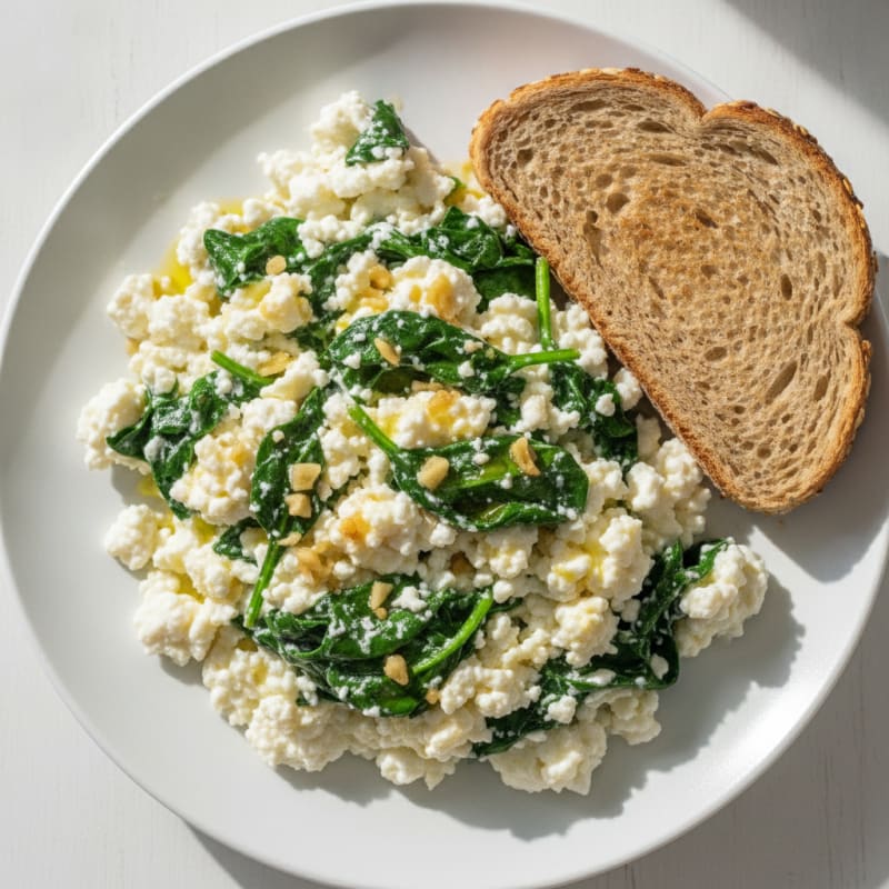 Cottage Cheese and Egg White Scramble with Sautéed Spinach