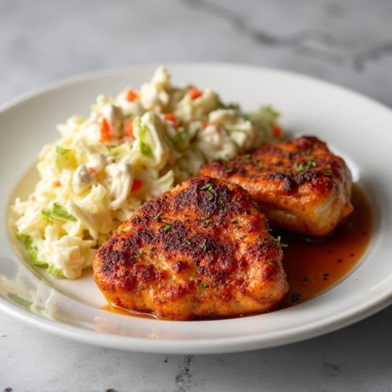 Crispy Cajun Baked Chicken Thighs with Creamy Coleslaw