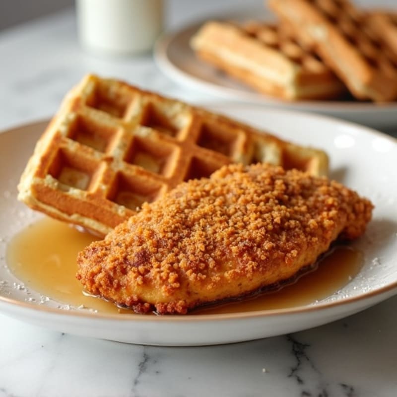 Golden Crispy Baked Chicken with Fluffy Whole Wheat Waffles and Maple Glaze