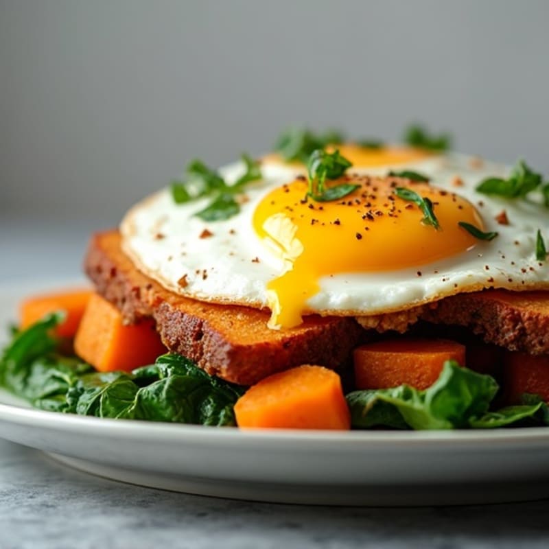 Sweet Potato Hash with Crispy Eggs and Wilted Greens