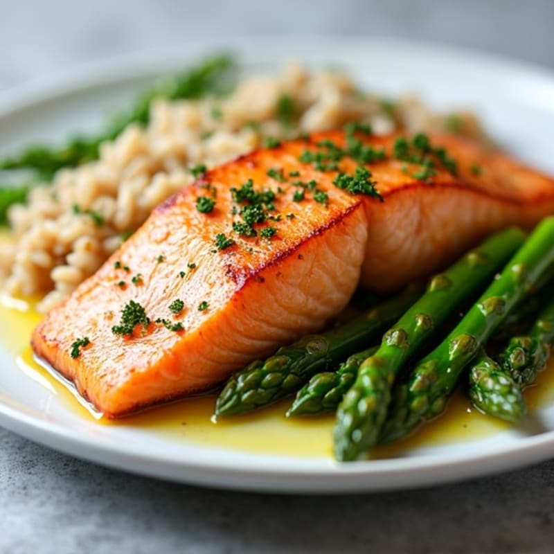 Grilled Salmon with Steamed Asparagus and Brown Rice