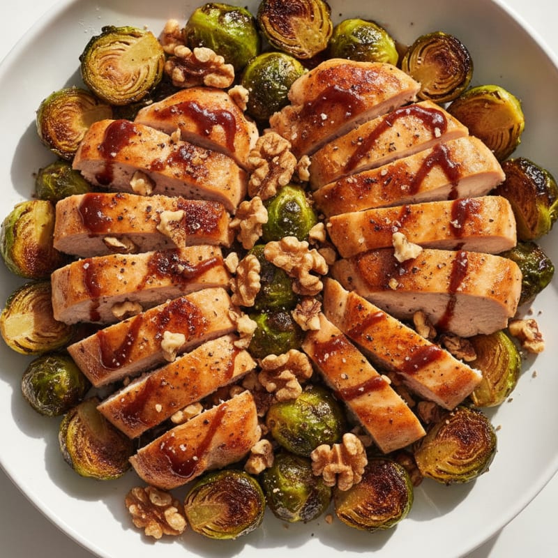 Balsamic Glazed Brussels Sprouts with Roasted Chicken
