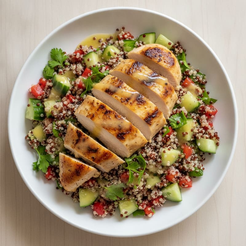 Grilled Chicken Breast with Crunchy Quinoa Salad and Lemon Vinaigrette