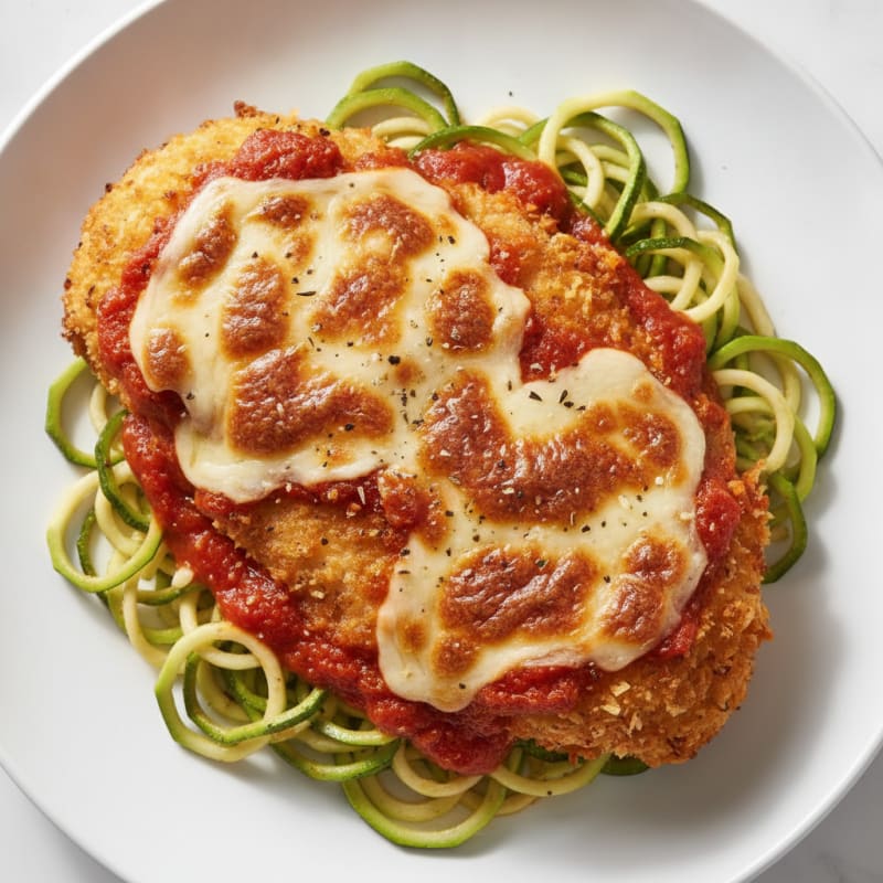 Crispy Baked Chicken Parmesan with Zucchini Noodles