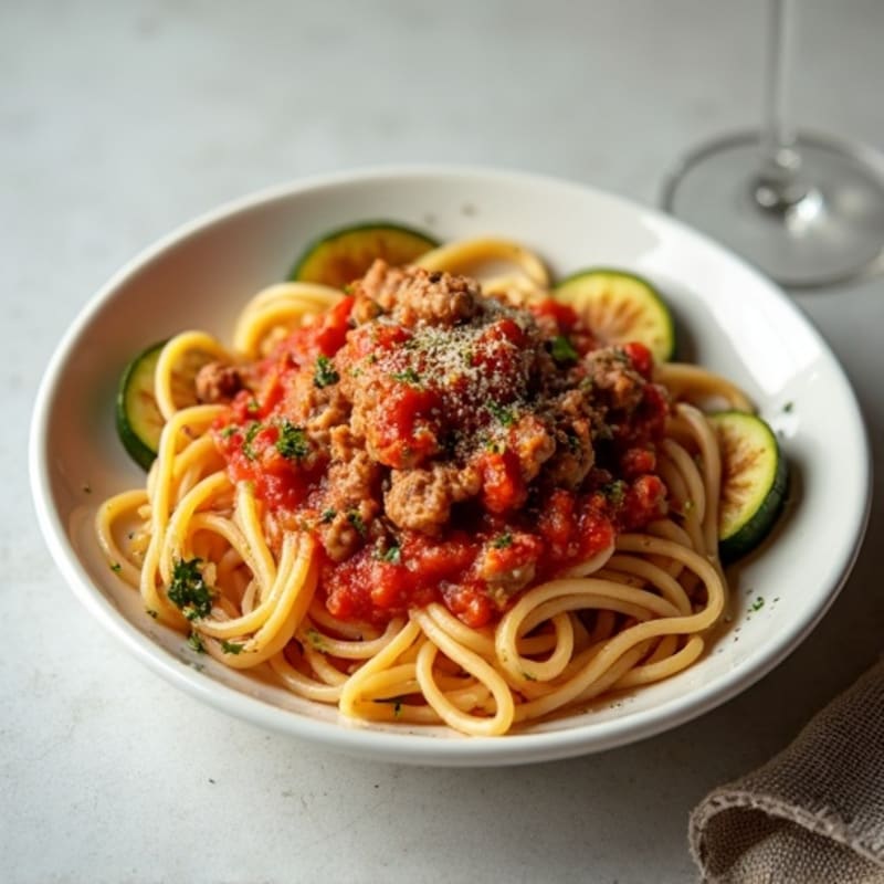 Lean Ground Turkey Spaghetti with Rich Tomato Sauce and Roasted Vegetables
