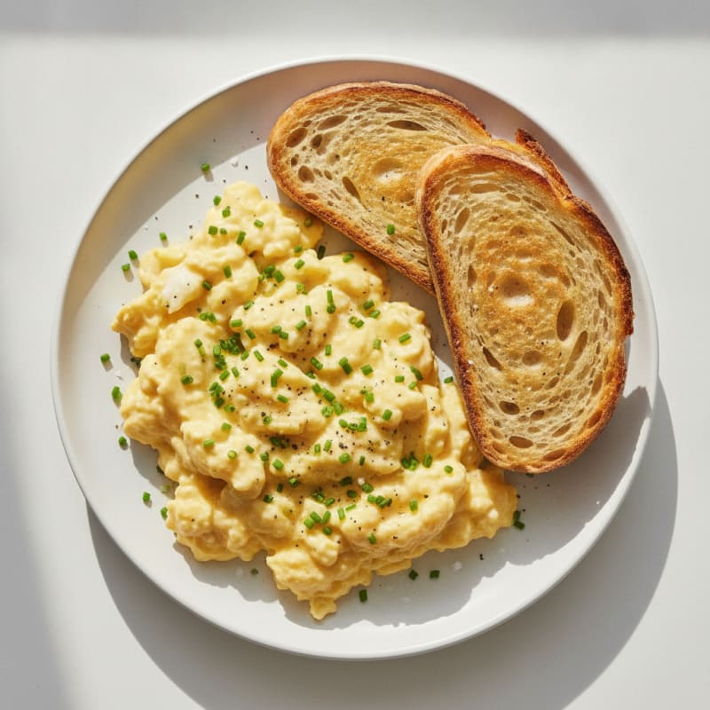 Fluffy Scrambled Eggs with Sourdough Toast
