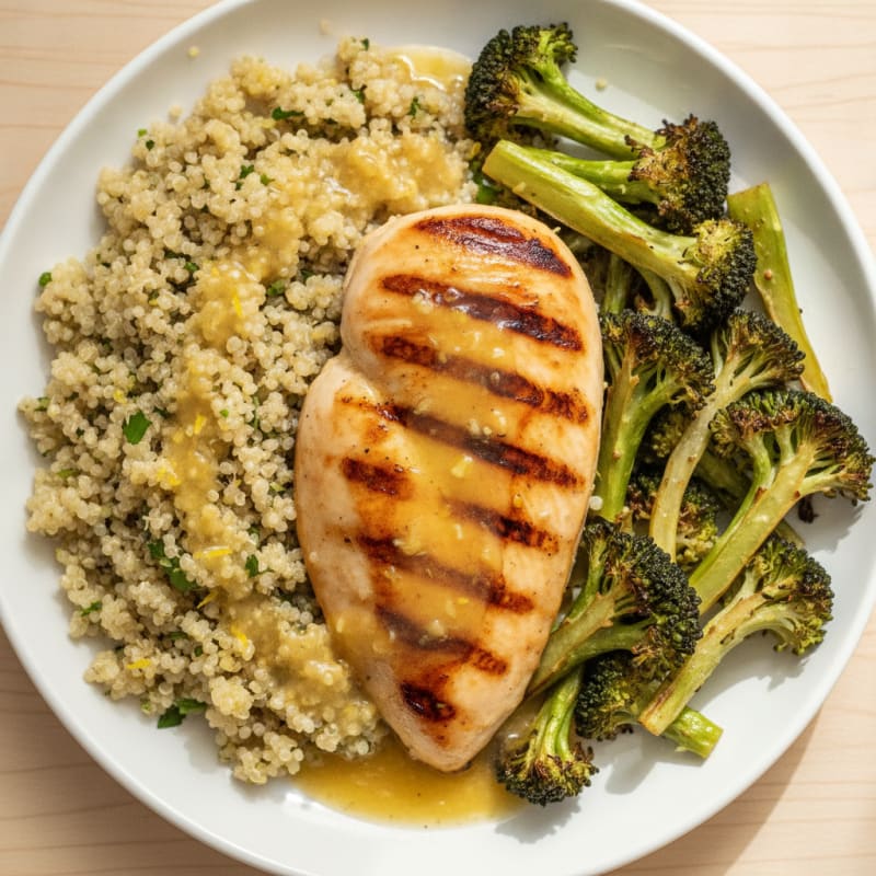 Grilled Chicken Breast with Roasted Broccoli and Lemon Quinoa