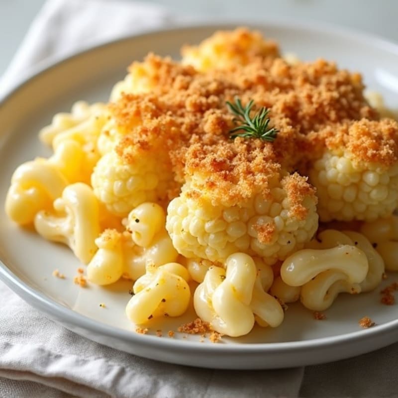 Baked Cauliflower Mac with Crispy Breadcrumb Topping