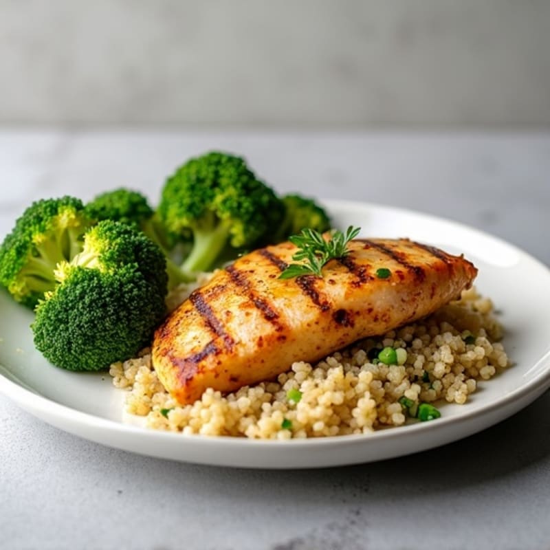 Grilled Chicken Breast with Quinoa and Roasted Broccoli