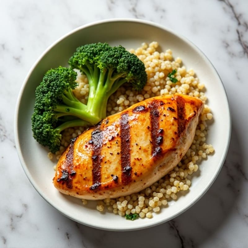 Grilled Chicken Breast with Quinoa and Steamed Broccoli