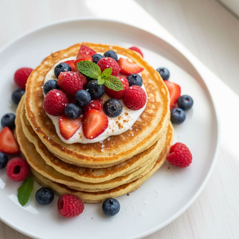 Fluffy Yogurt Pancakes with Berries