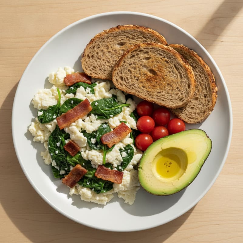 Egg White Scramble with Spinach and Turkey Bacon