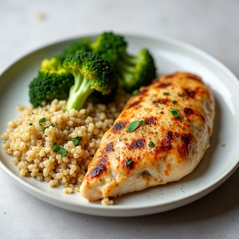 Grilled Chicken Breast with Quinoa and Roasted Broccoli