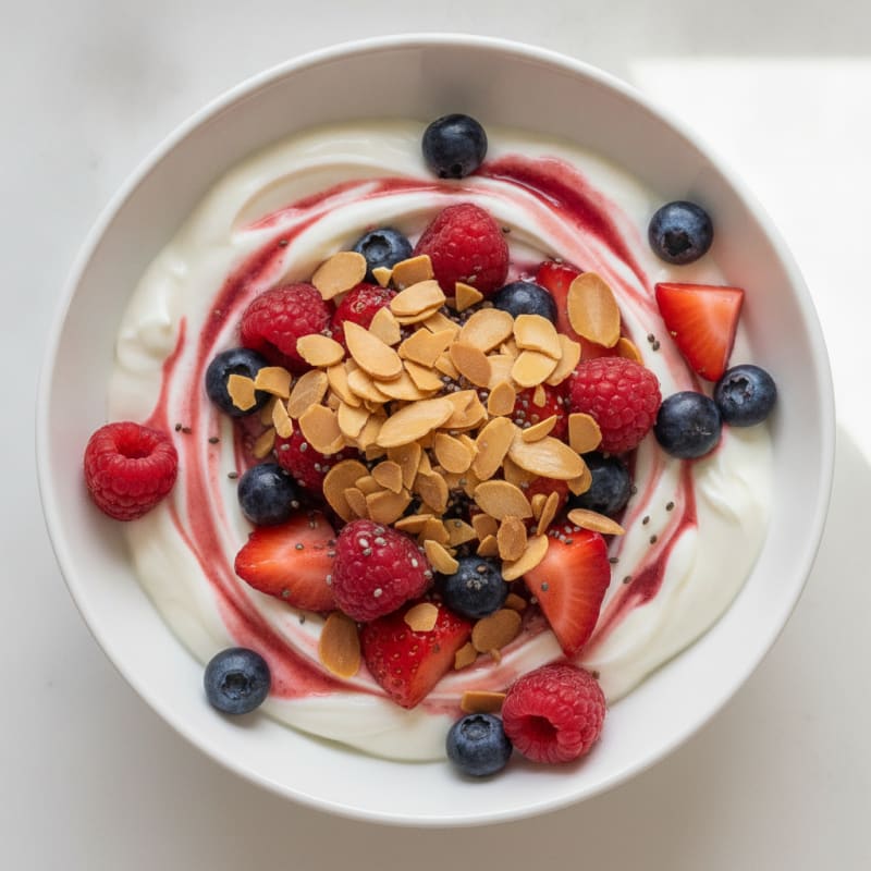 Greek Yogurt Protein Parfait with Mixed Berries and Almonds