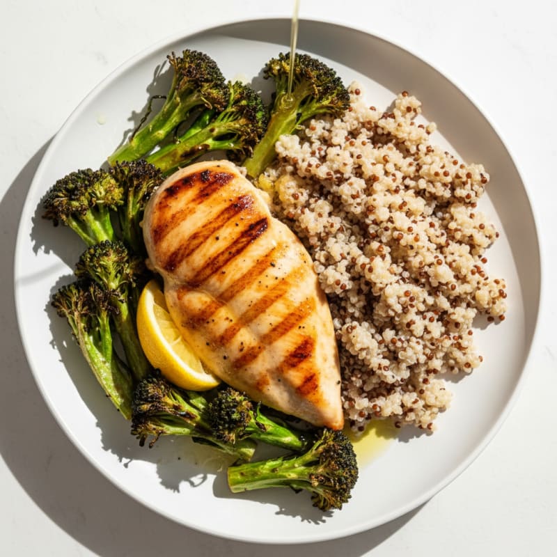 Grilled Chicken Breast with Quinoa and Roasted Broccoli